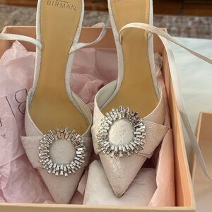 Alexander Birman Lace  Heels with Silver Embellishment